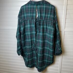 NWT L.I.F.E. Love is for Eternity Plaid Flannel Hi-Low Tie Back Top